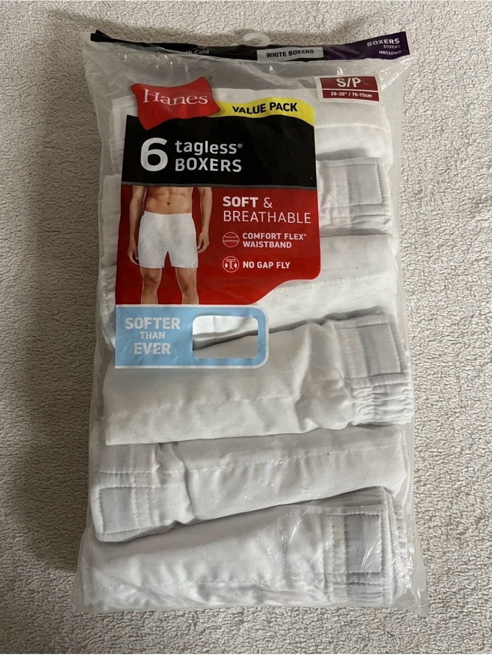 Hanes 6-Pack Men's White Tagless Boxers - Soft & Breathable in size SMALL